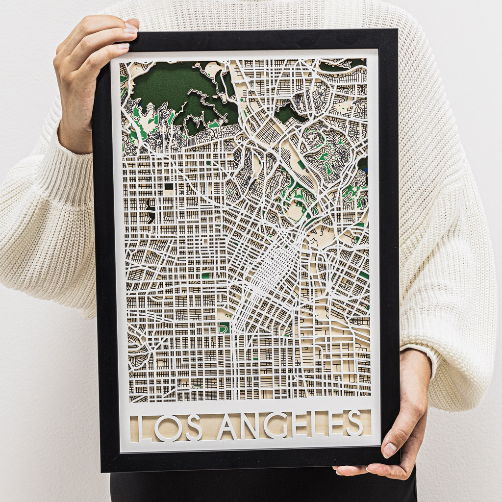 3D City Map Los Angeles Handcrafted Wooden Wall Art Decor