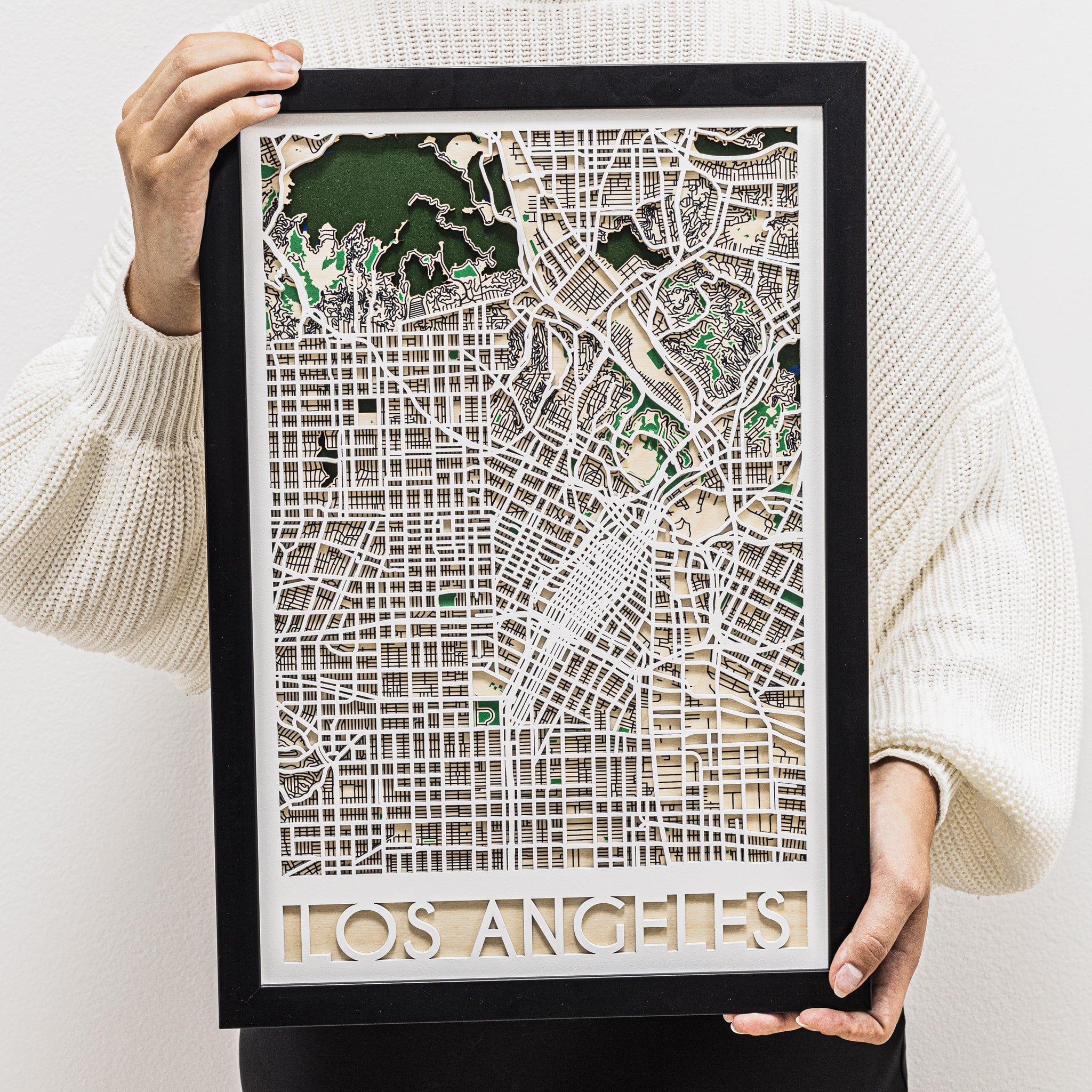 3D City Map Los Angeles Handcrafted Wooden Wall Art Decor