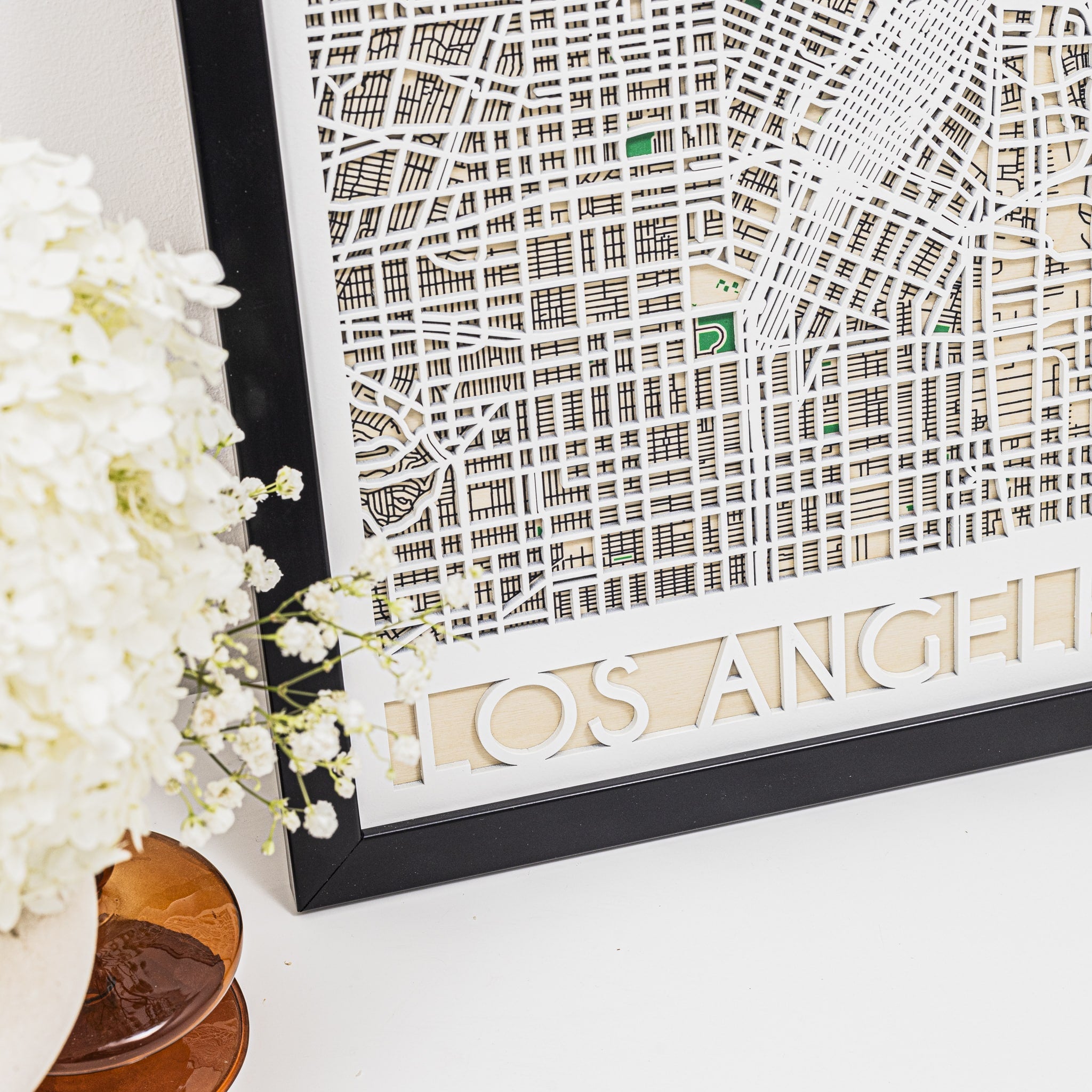3D City Map Los Angeles Handcrafted Wooden Wall Art Decor