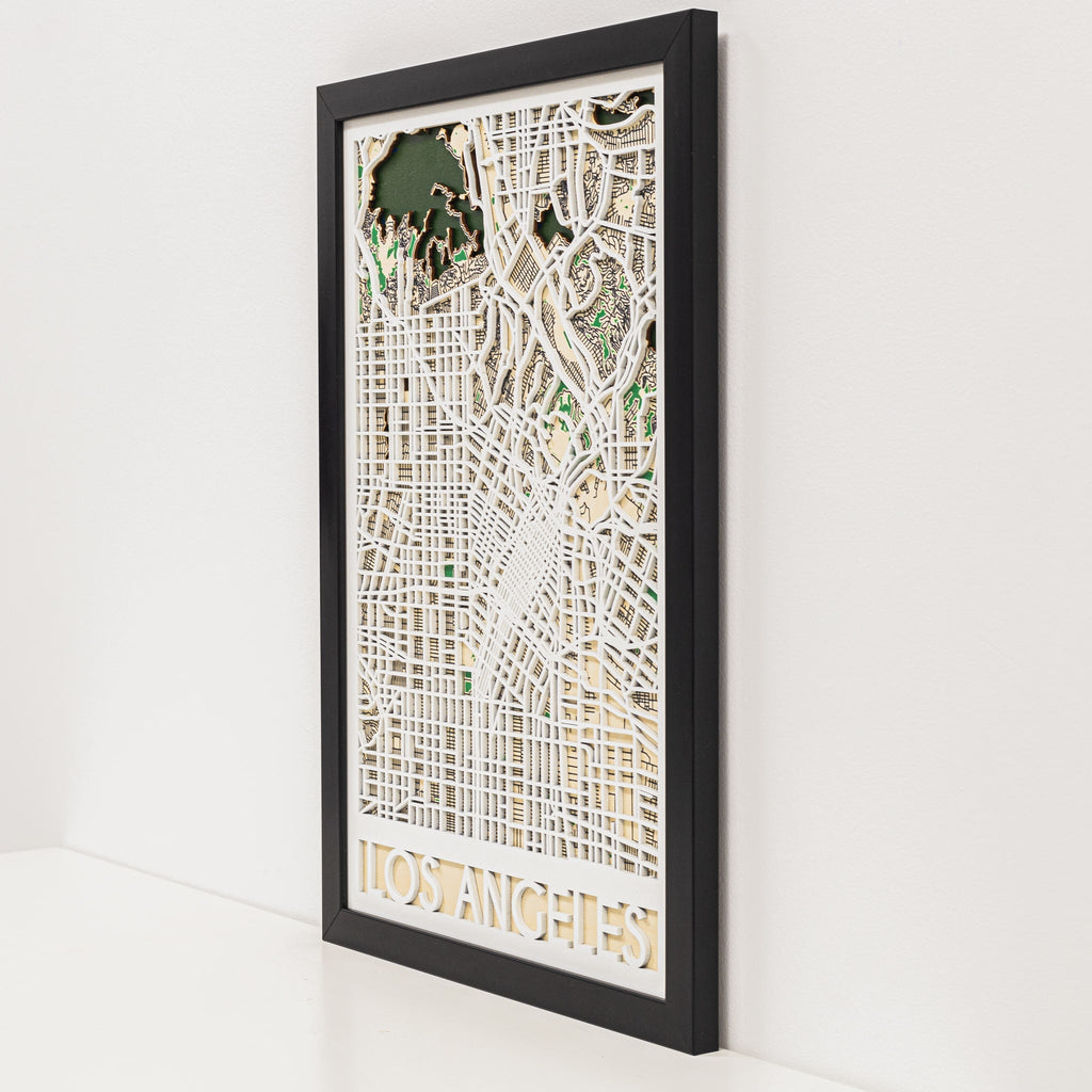 3D City Map Los Angeles Handcrafted Wooden Wall Art Decor
