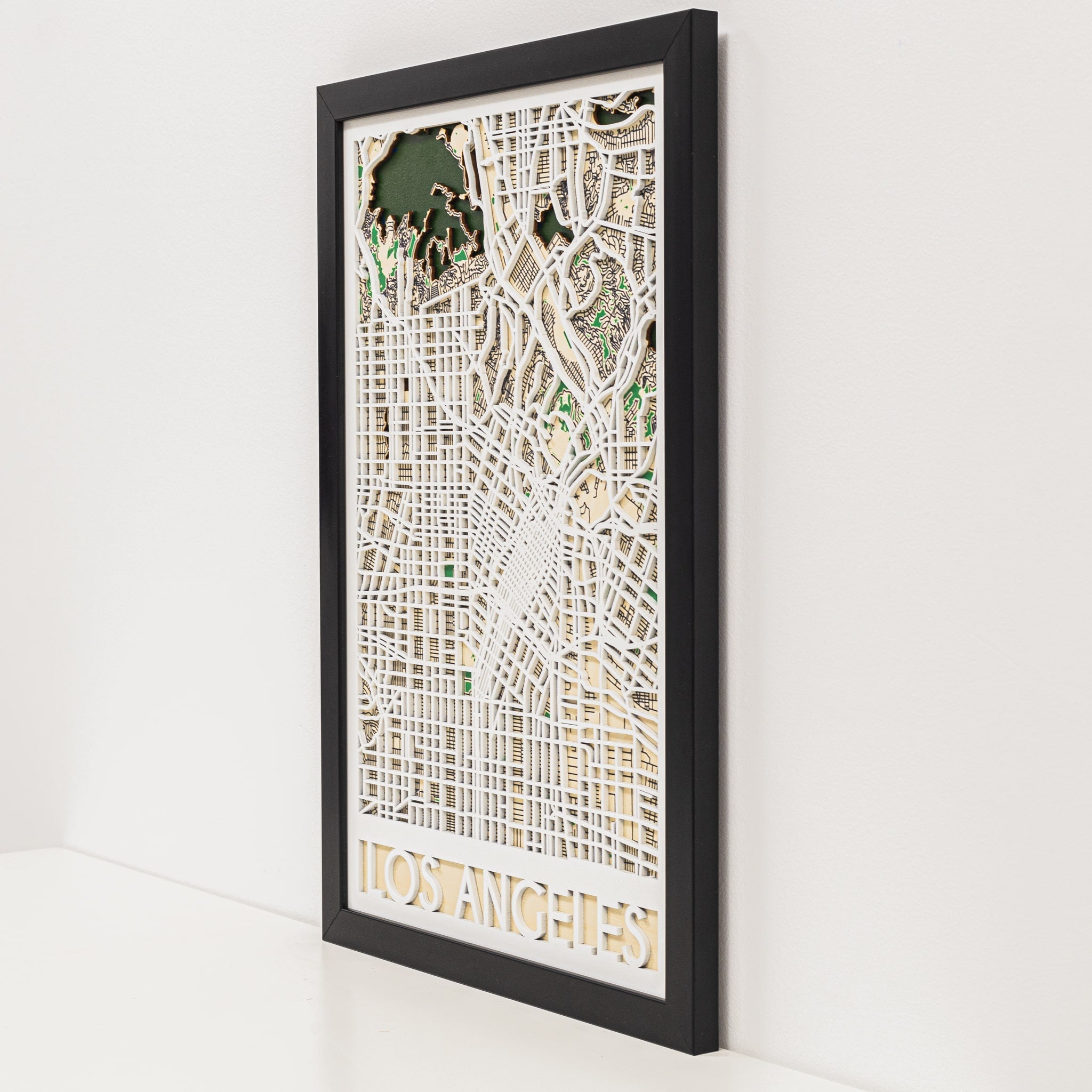 3D City Map Los Angeles Handcrafted Wooden Wall Art Decor