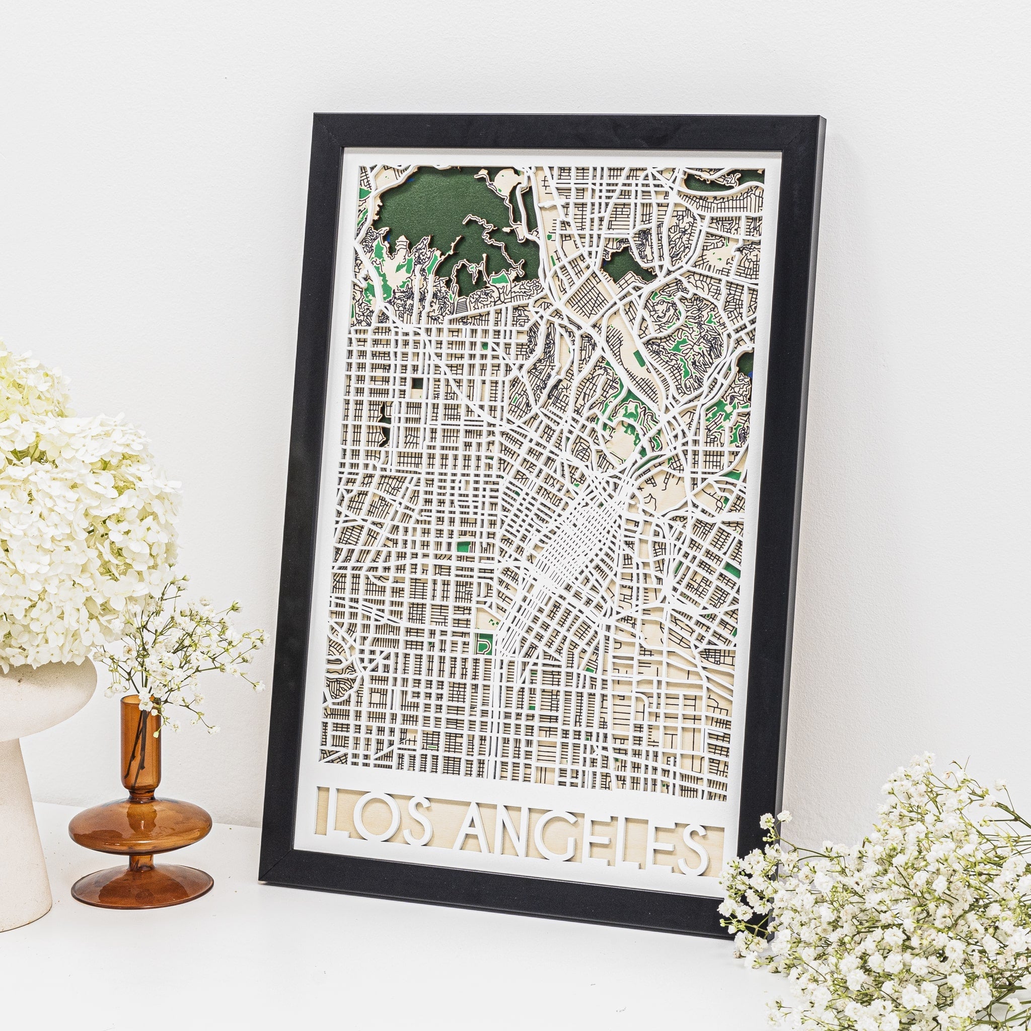 3D City Map Los Angeles Handcrafted Wooden Wall Art Decor