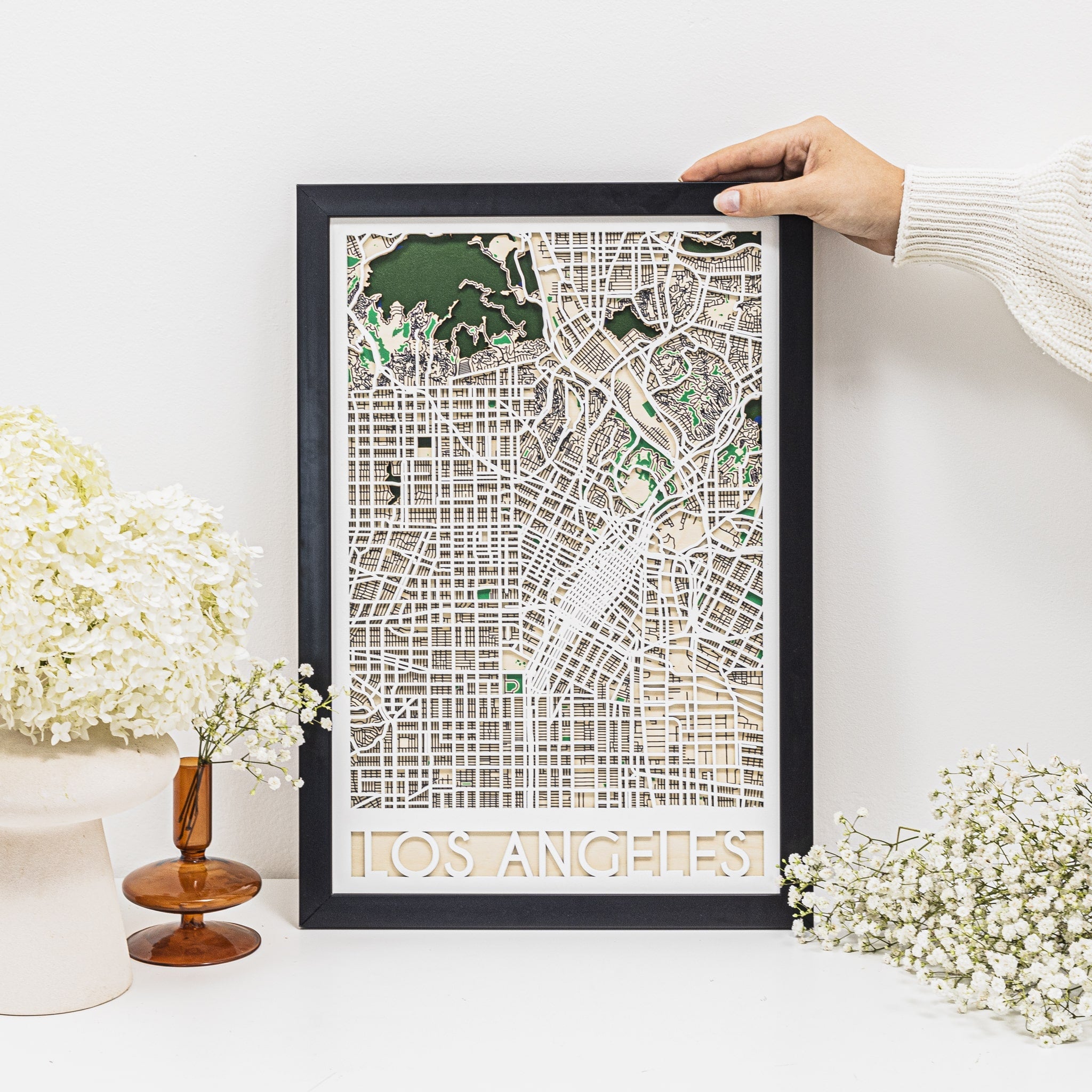 3D City Map Los Angeles Handcrafted Wooden Wall Art Decor