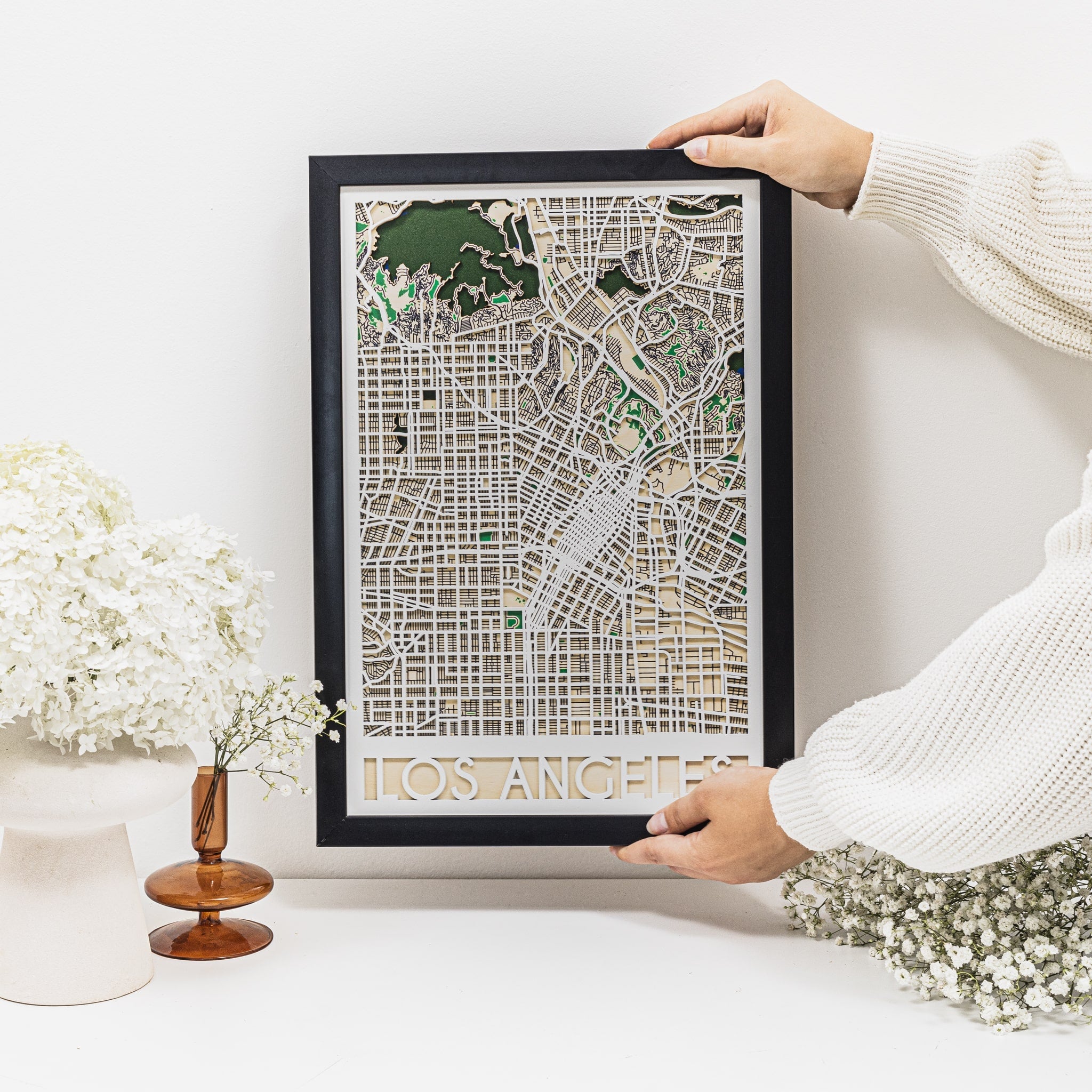 3D City Map Los Angeles Handcrafted Wooden Wall Art Decor