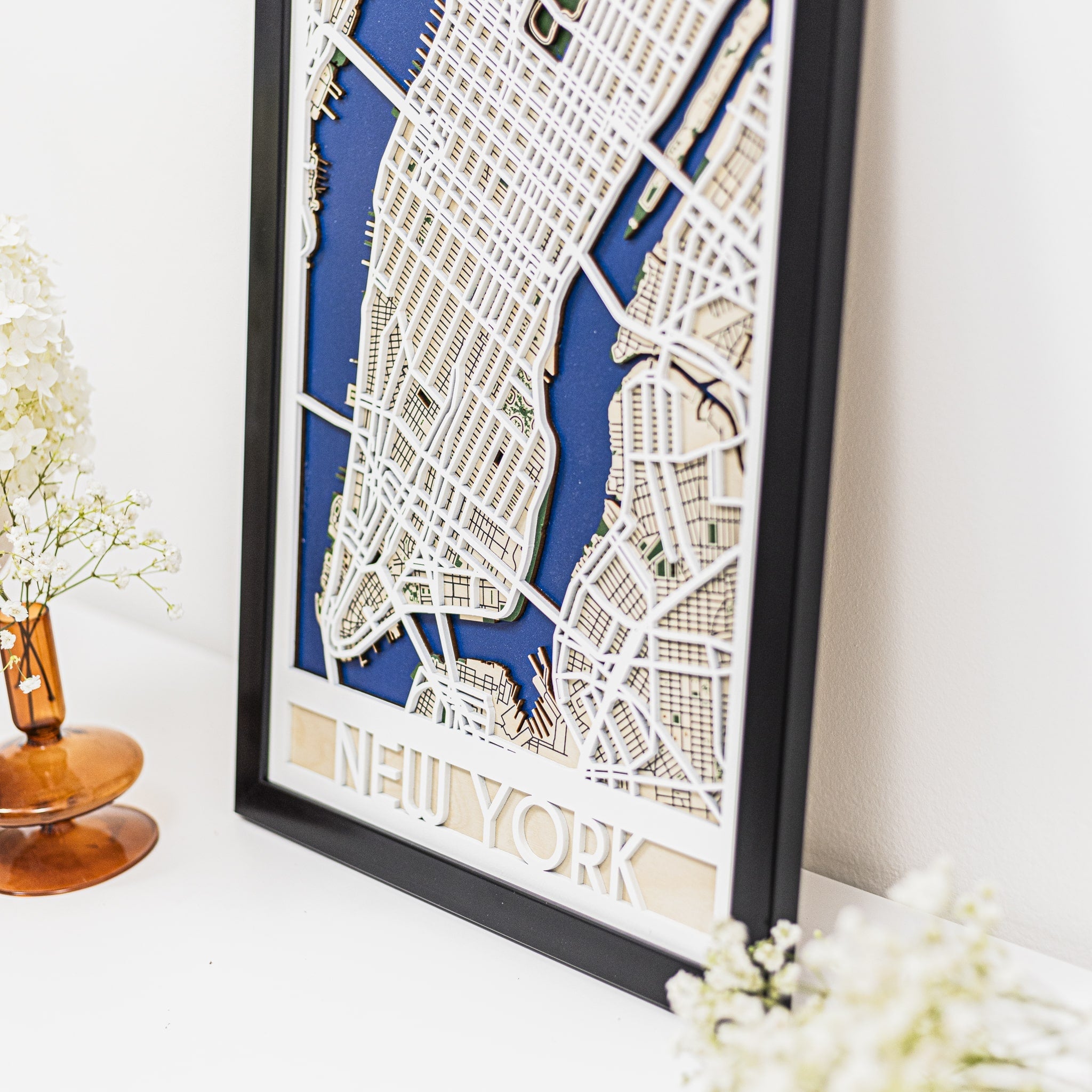 3D City Map New York Wooden Wall Art Handcrafted Skyline Decor