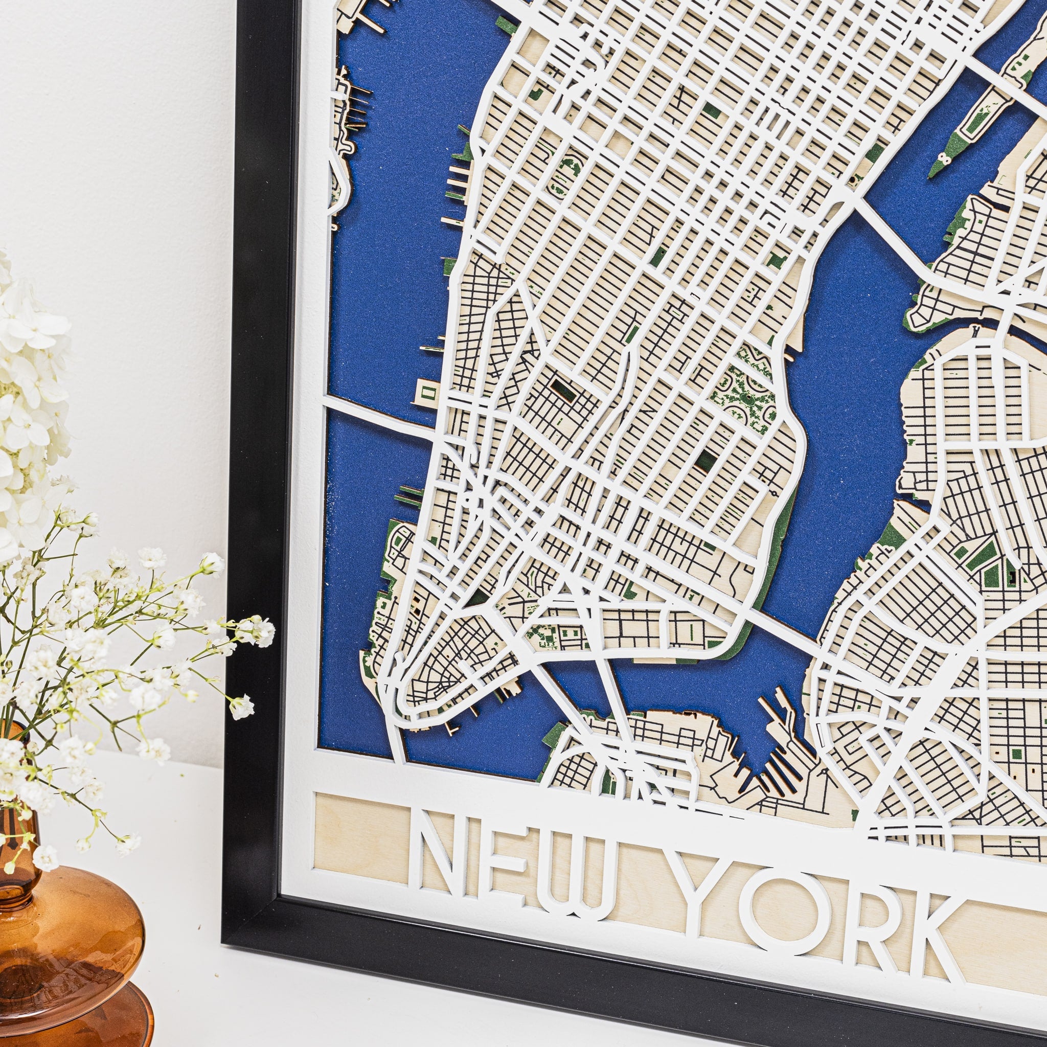 3D City Map New York Wooden Wall Art Handcrafted Skyline Decor
