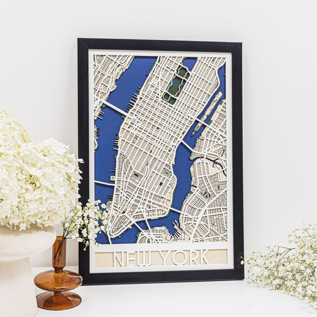3D City Map New York Wooden Wall Art Handcrafted Skyline Decor