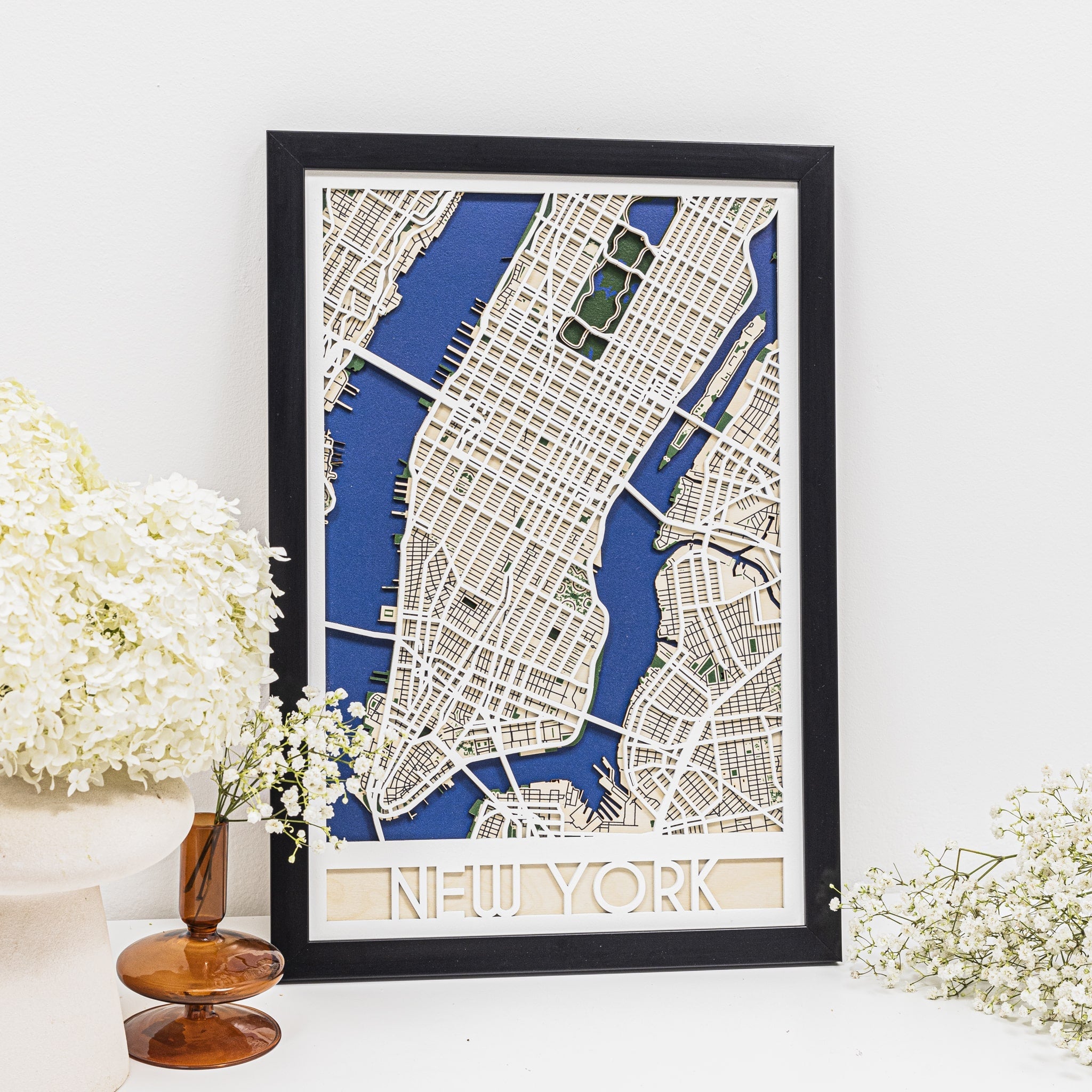3D City Map New York Wooden Wall Art Handcrafted Skyline Decor