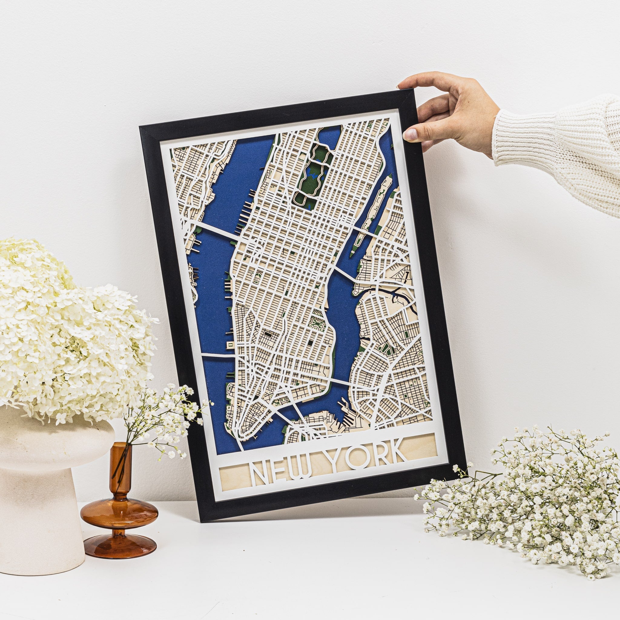 3D City Map New York Wooden Wall Art Handcrafted Skyline Decor
