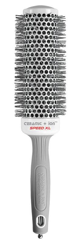Olivia Garden Ceramic + Ion thermal hair brush with a white and grey 1 3/4 inch barrel for professional styling.