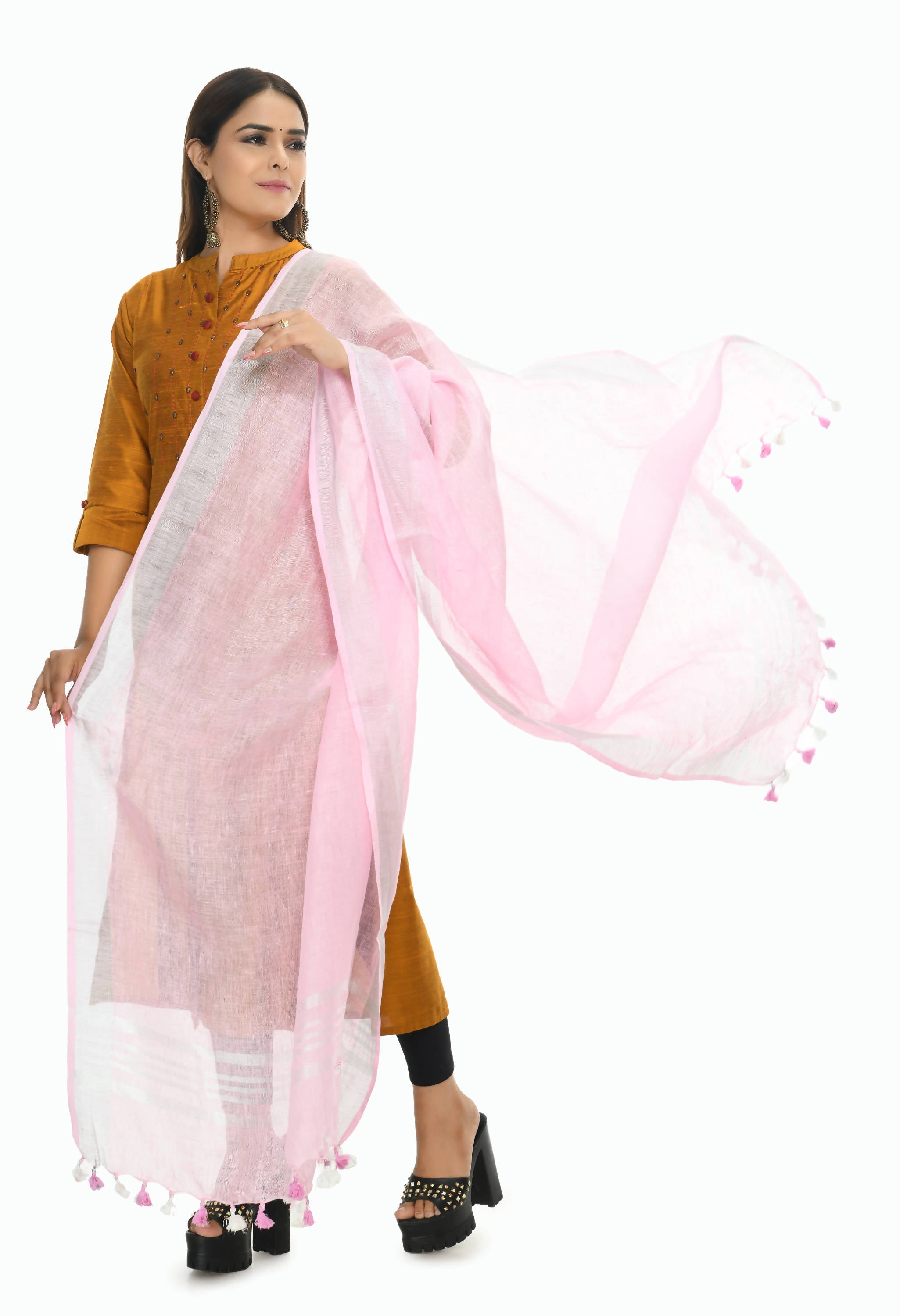 Baby Pink Linen Dupatta for Toddlers and Girls