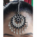 Black Kundan Maang Tikka with silver drops and traditional hair jewelry design