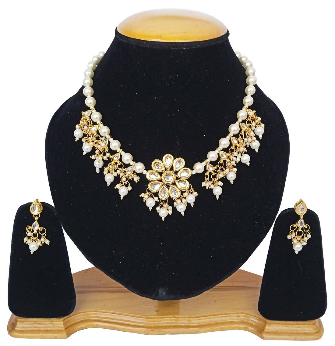 White Kundan necklace set with gold-plated finish and adjustable cord