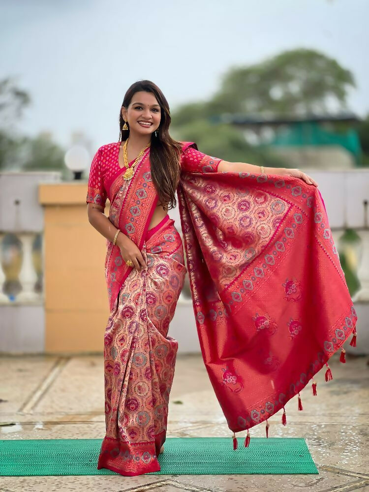 PR Fashion Rani Soft Kanjivaram Silk With Zari Weaving Meenakari Design Saree