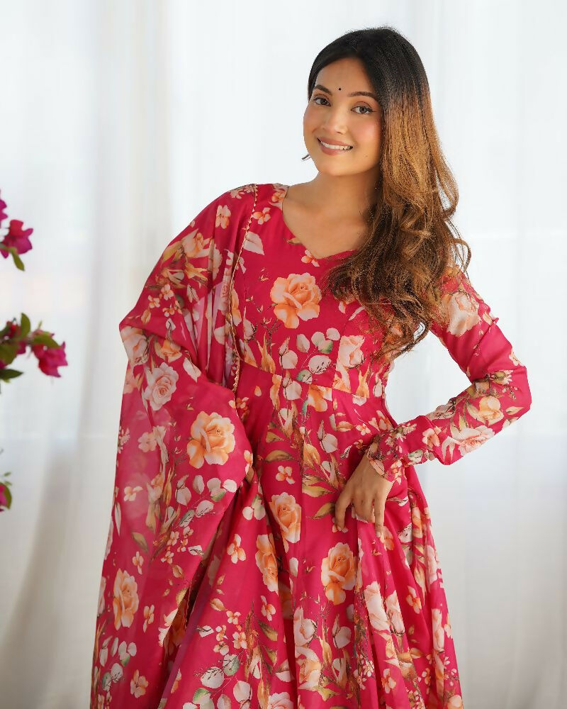 Pink Organza Kurta Set with Sequin Embroidery and Cotton Bottoms