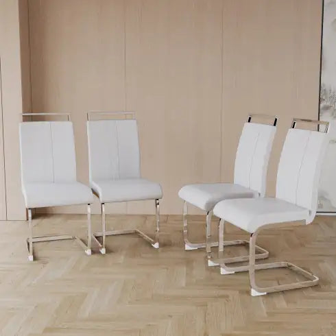 Modern Dining Chairs,PU Faux Leather High Back Upholstered Side Chair With C-shaped Tube Plating Metal Legs For Dining Room Kitchen Vanity Patio Club Guest Office Chair Set Of 4