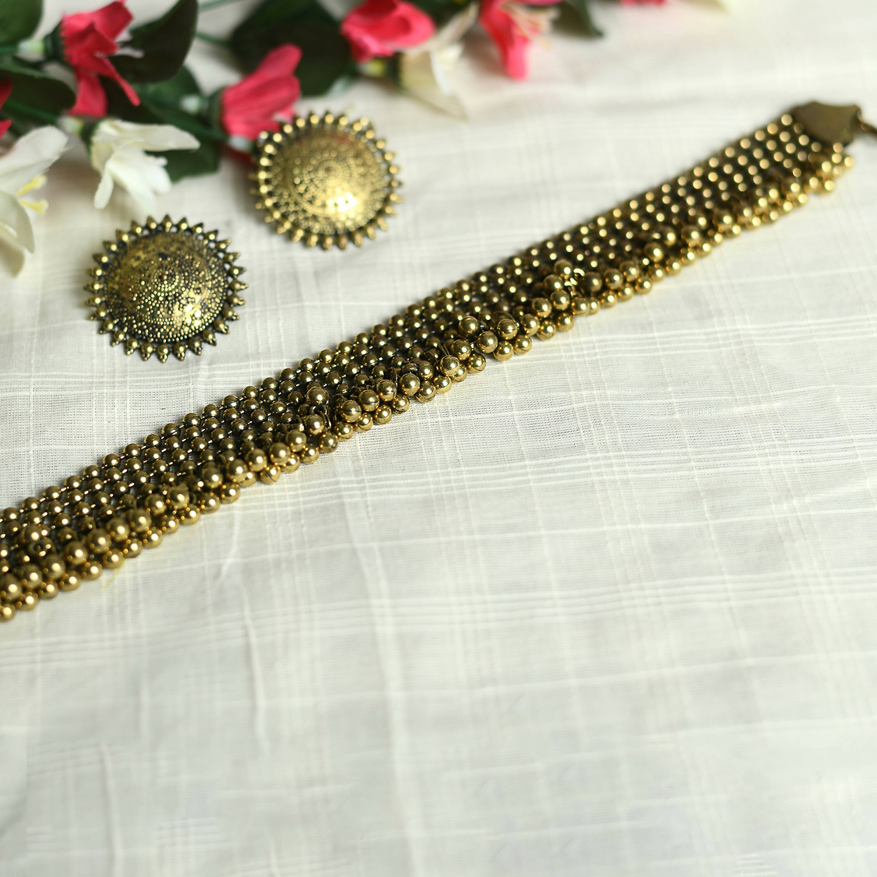 Gold-Polished Ghungroo Choker Set Oxidised Brass Jewelry