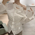 White Ruffled Lace Backless Shirt