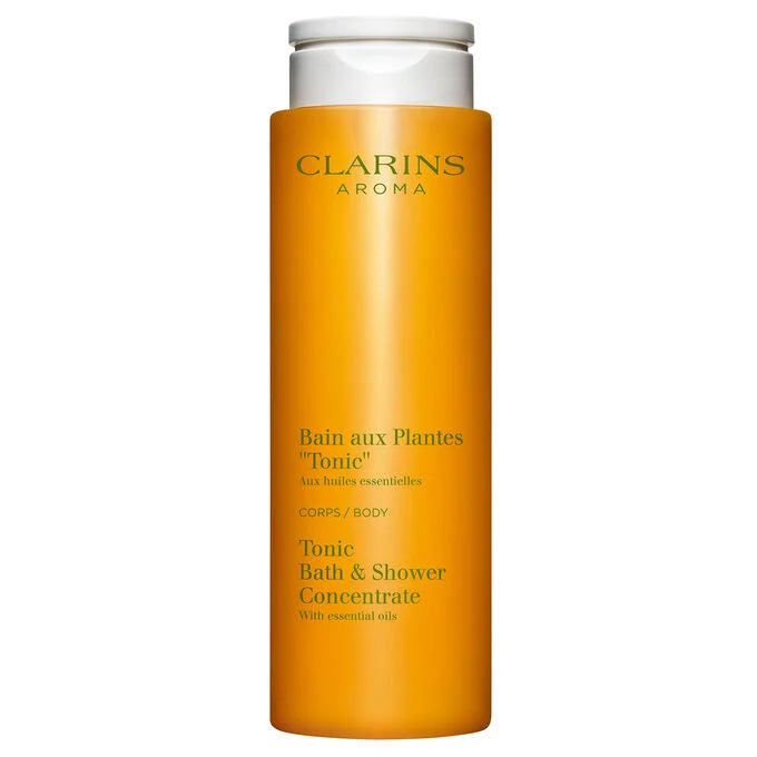 Clarins Tonic Bath and Shower Concentrate in orange packaging