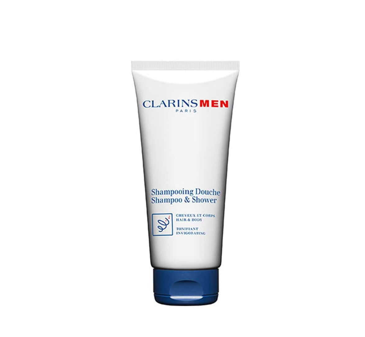 ClarinsMen 7 OZ Shampoo & Shower gel bottle, a 2-in-1 hair and body wash for men.