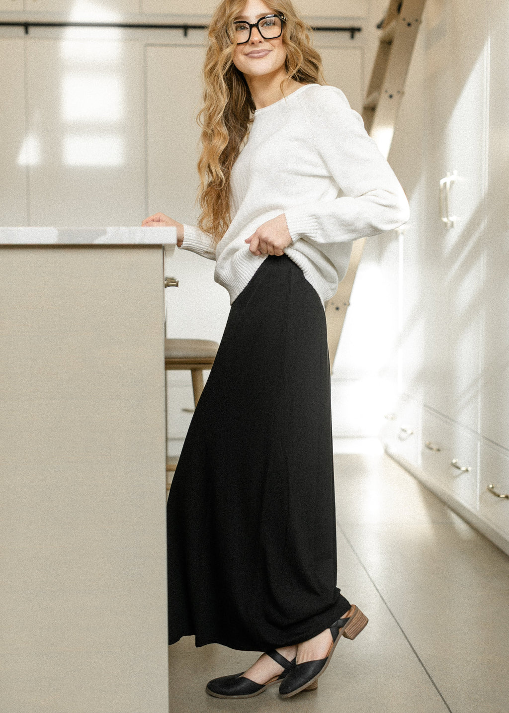 Clarise Black Premium Knit Maxi Skirt | Elastic Waist