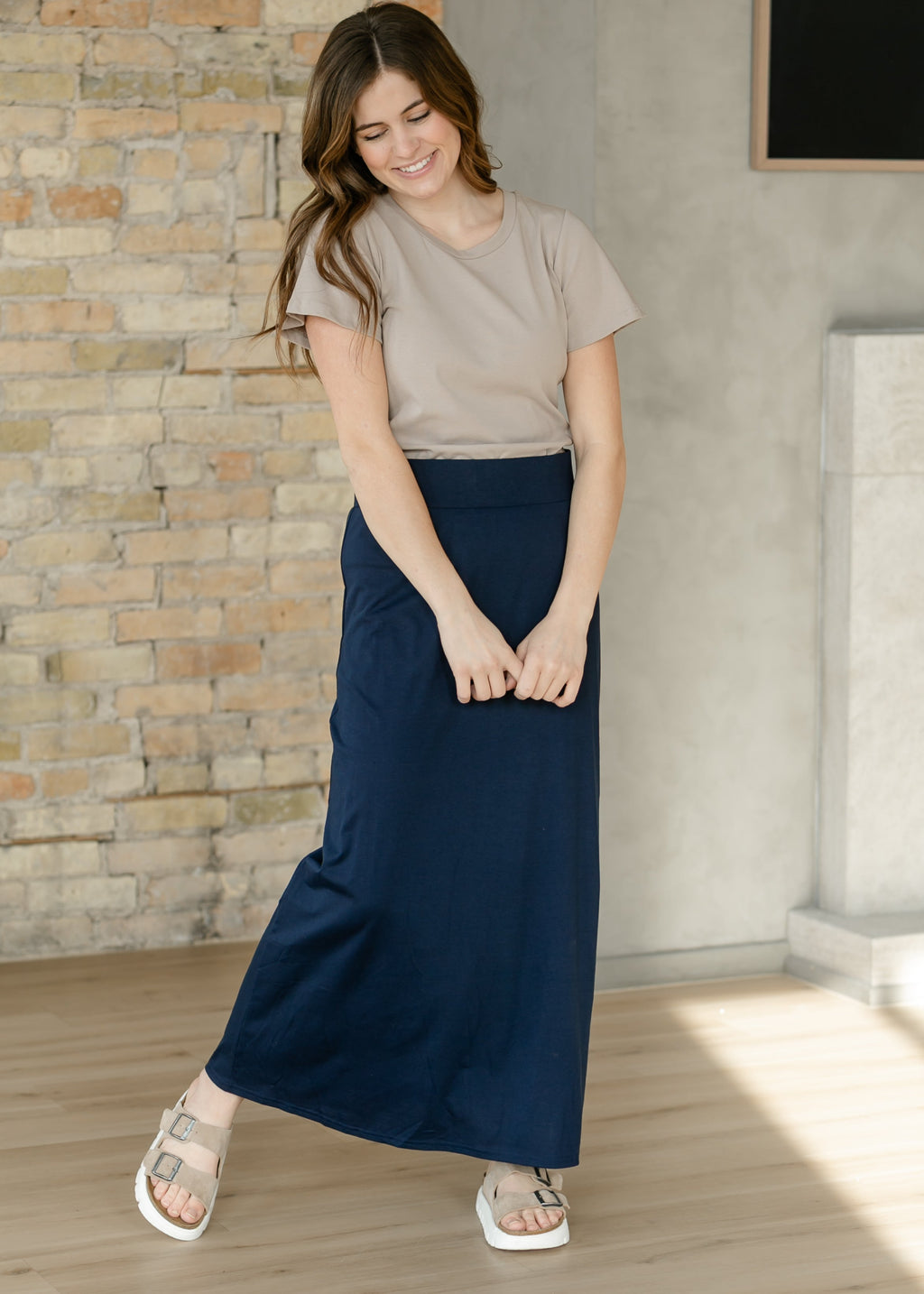 Clarise Navy Premium Knit Maxi Skirt | Stretch Waist Lined