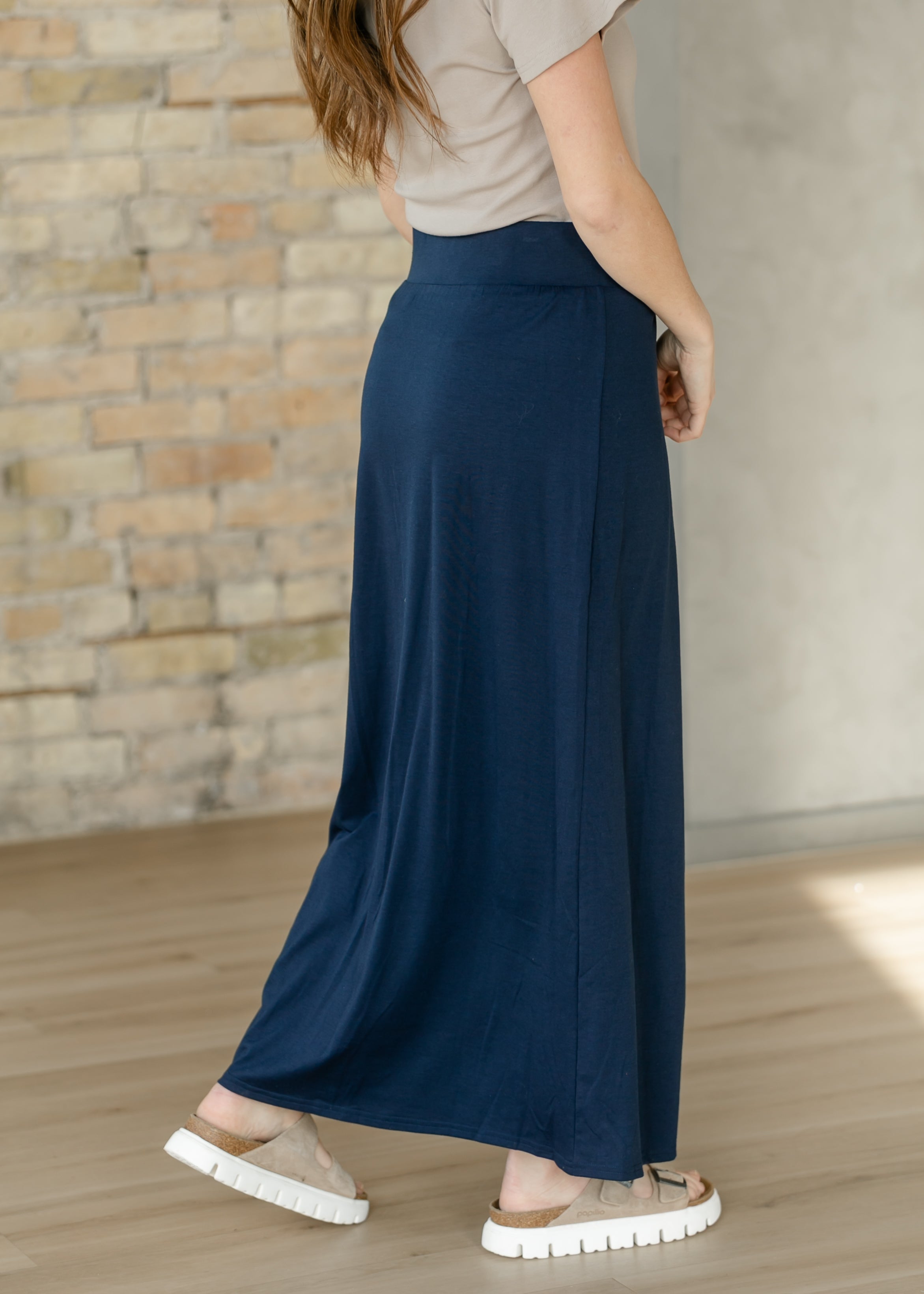 Clarise Navy Premium Knit Maxi Skirt | Stretch Waist Lined