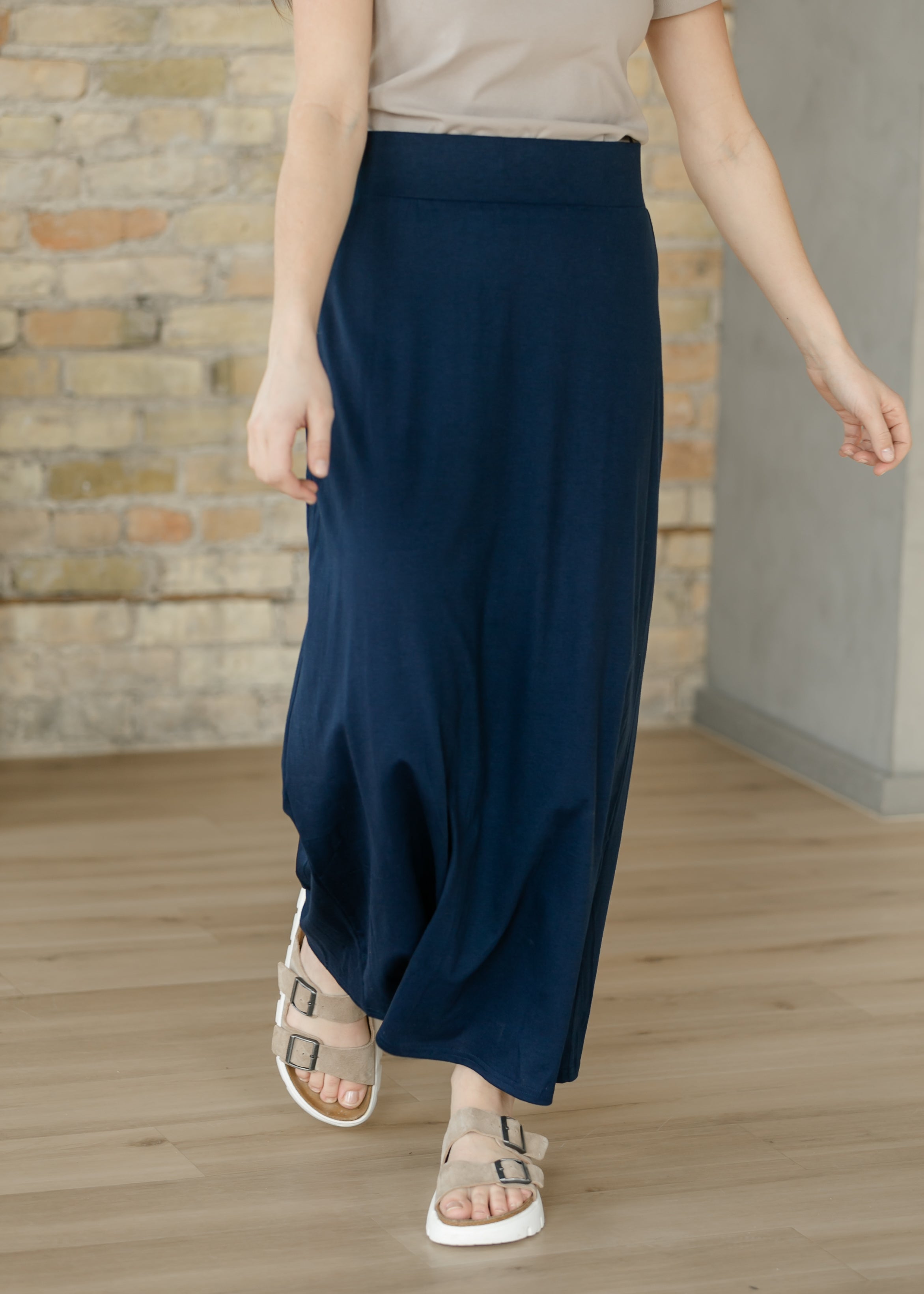 Clarise Navy Premium Knit Maxi Skirt | Stretch Waist Lined