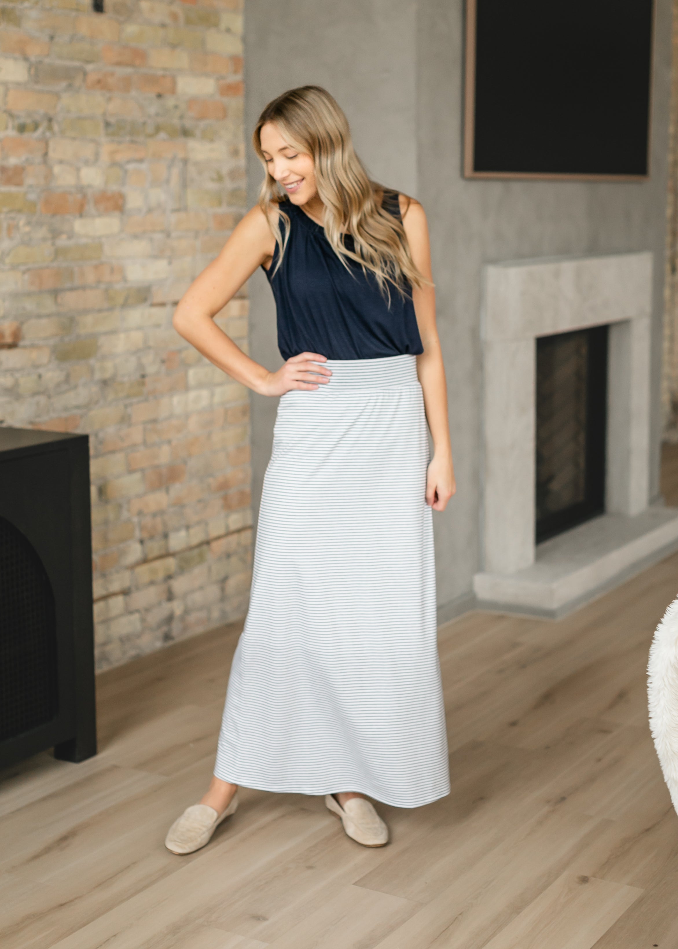 Clarise Striped Premium Knit Maxi Skirt