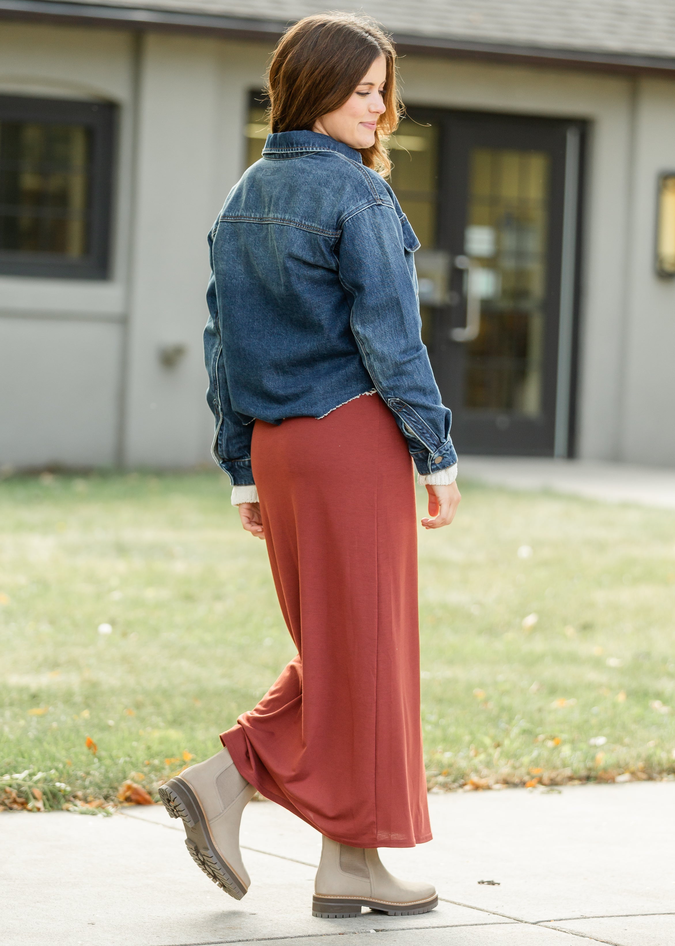 Clarise Rust Premium Knit Maxi Skirt | Modest Elastic Waist