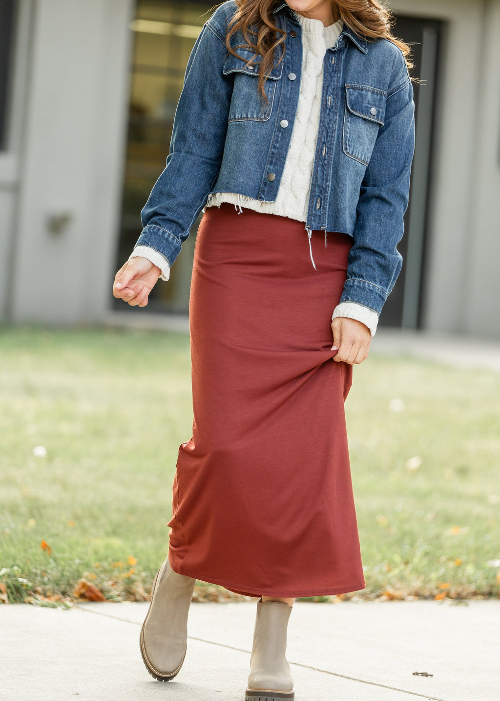 Clarise Rust Premium Knit Maxi Skirt | Modest Elastic Waist