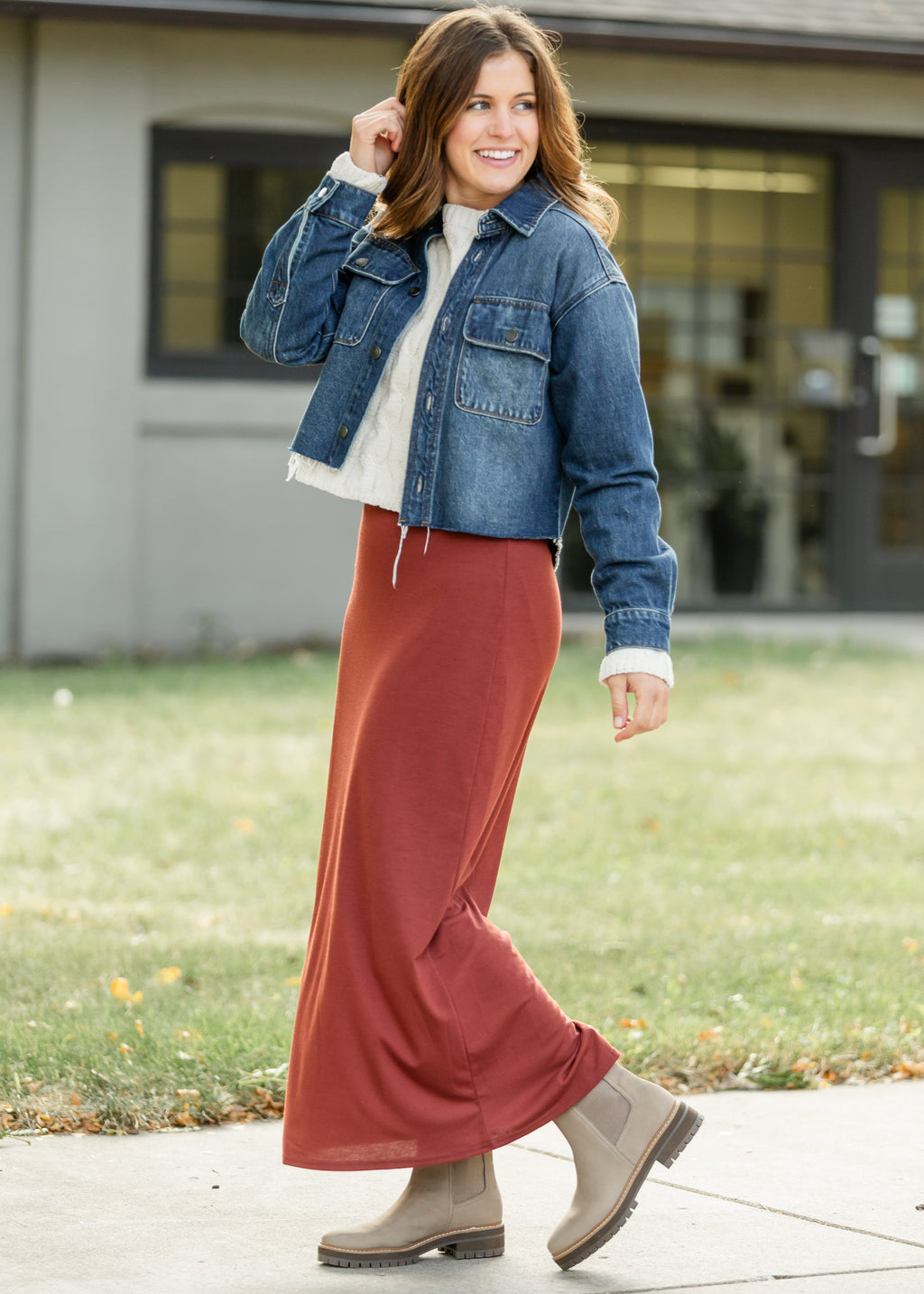 Clarise Rust Premium Knit Maxi Skirt | Modest Elastic Waist