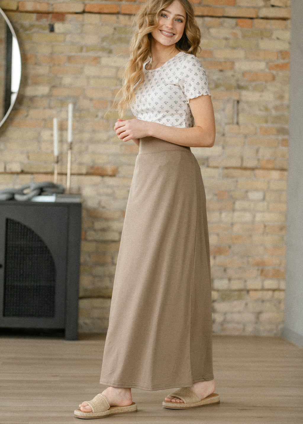 Clarise Taupe Premium Knit Maxi Skirt | Modest