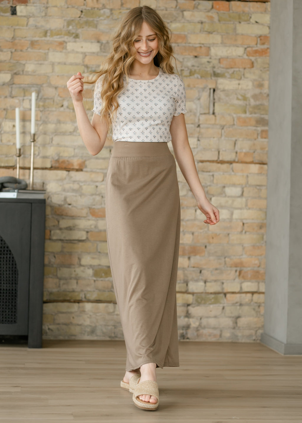 Clarise Taupe Premium Knit Maxi Skirt | Modest