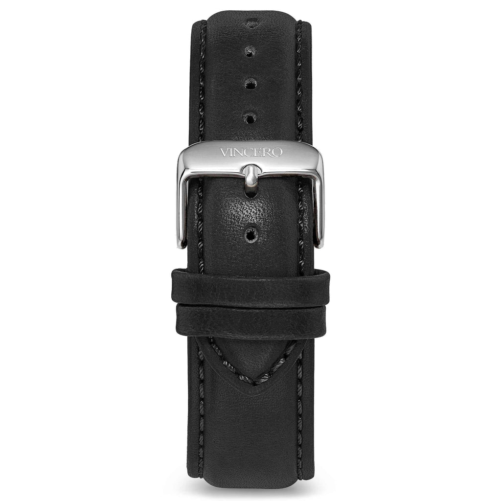 Classic 20mm black leather watch strap with quick-release mechanism
