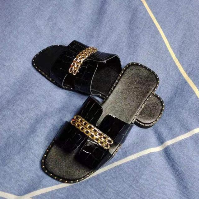 Women’s Classic Double Chain Strappy Flat Flip Flop Sandals