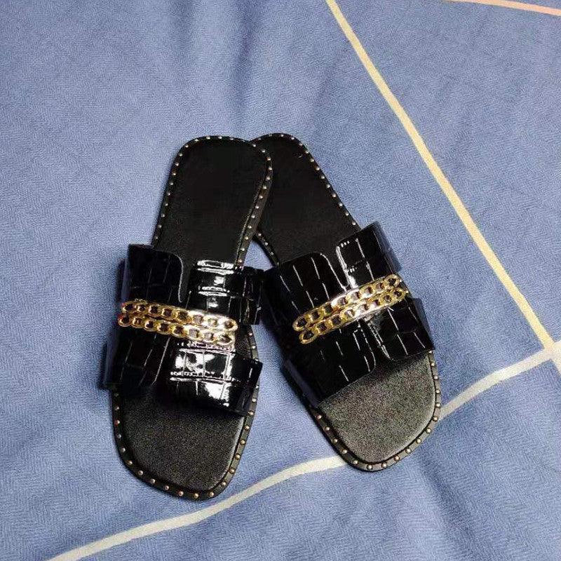 Women’s Classic Double Chain Strappy Flat Flip Flop Sandals