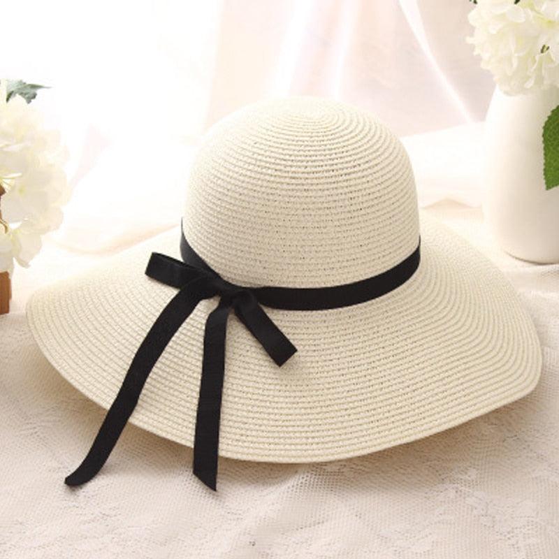 Girls Classic Wide Brim Straw Sun Hat Foldable Beach UV Protection