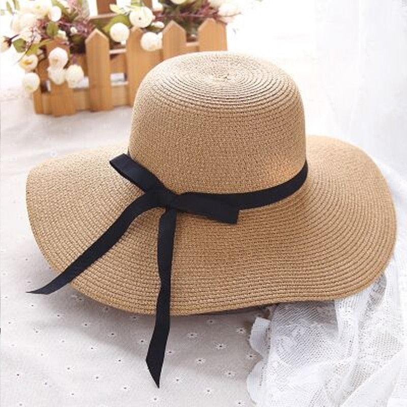 Girls Classic Wide Brim Straw Sun Hat Foldable Beach UV Protection