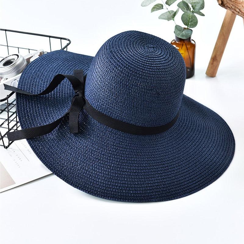 Girls Classic Wide Brim Straw Sun Hat Foldable Beach UV Protection