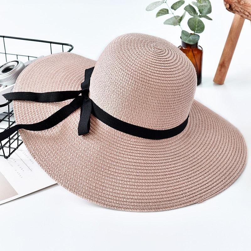 Girls Classic Wide Brim Straw Sun Hat Foldable Beach UV Protection