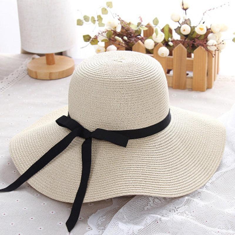 Girls Classic Wide Brim Straw Sun Hat Foldable Beach UV Protection