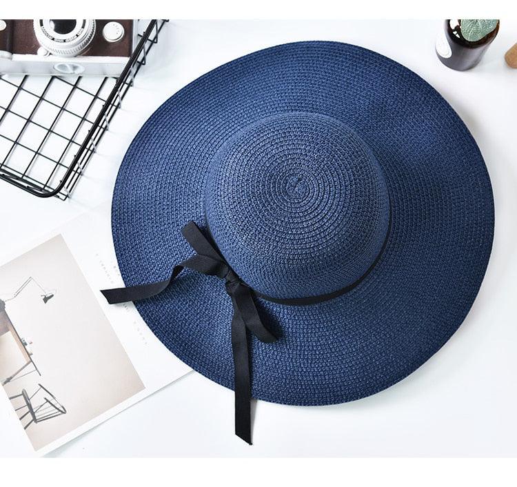 Girls Classic Wide Brim Straw Sun Hat Foldable Beach UV Protection