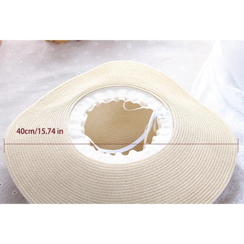 Girls Classic Wide Brim Straw Sun Hat Foldable Beach UV Protection