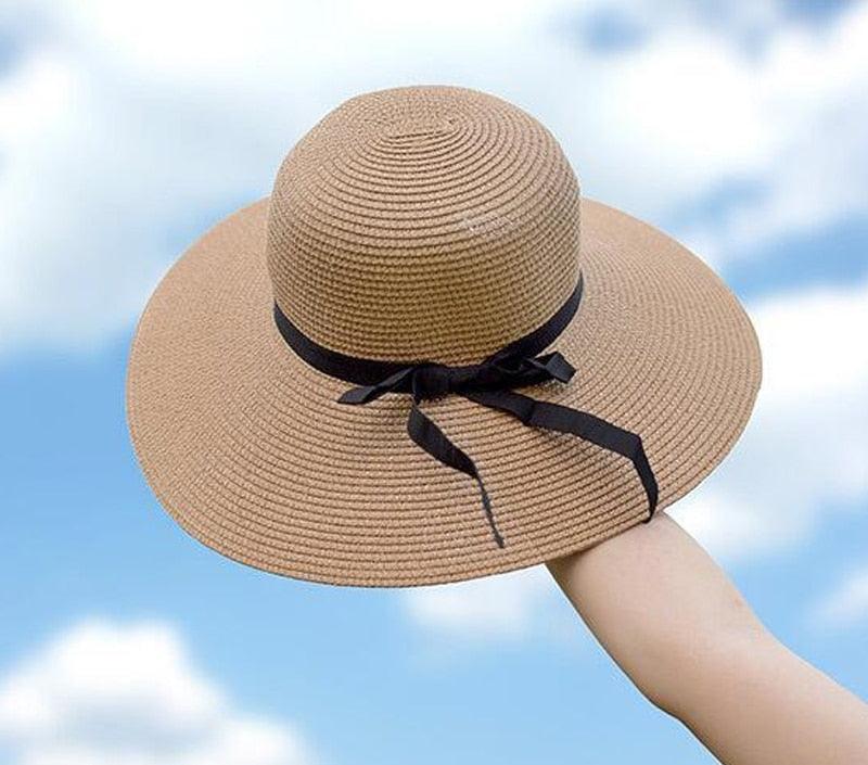 Girls Classic Wide Brim Straw Sun Hat Foldable Beach UV Protection