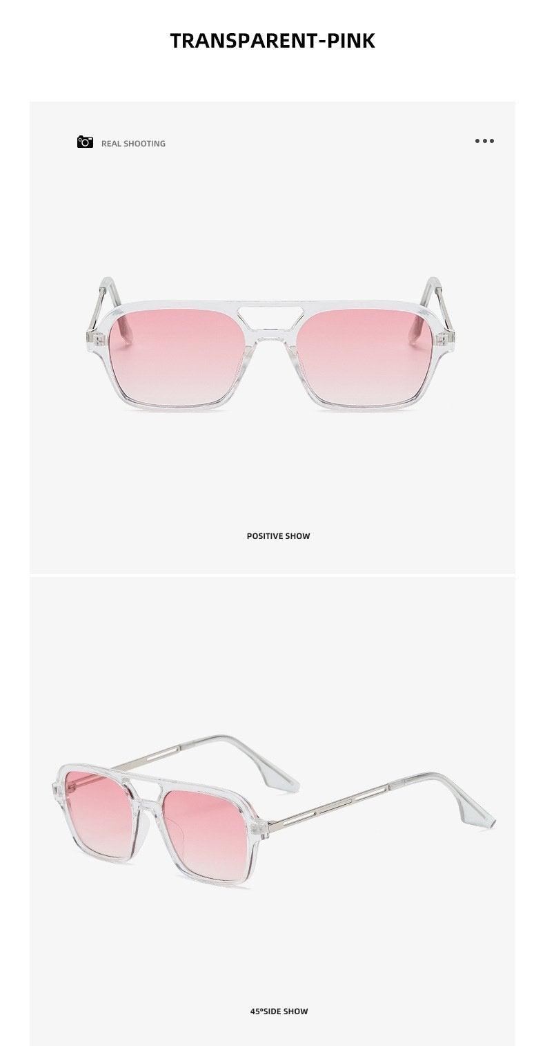 Retro Double Bridge Polarized Square Sunglasses - Pink Gradient