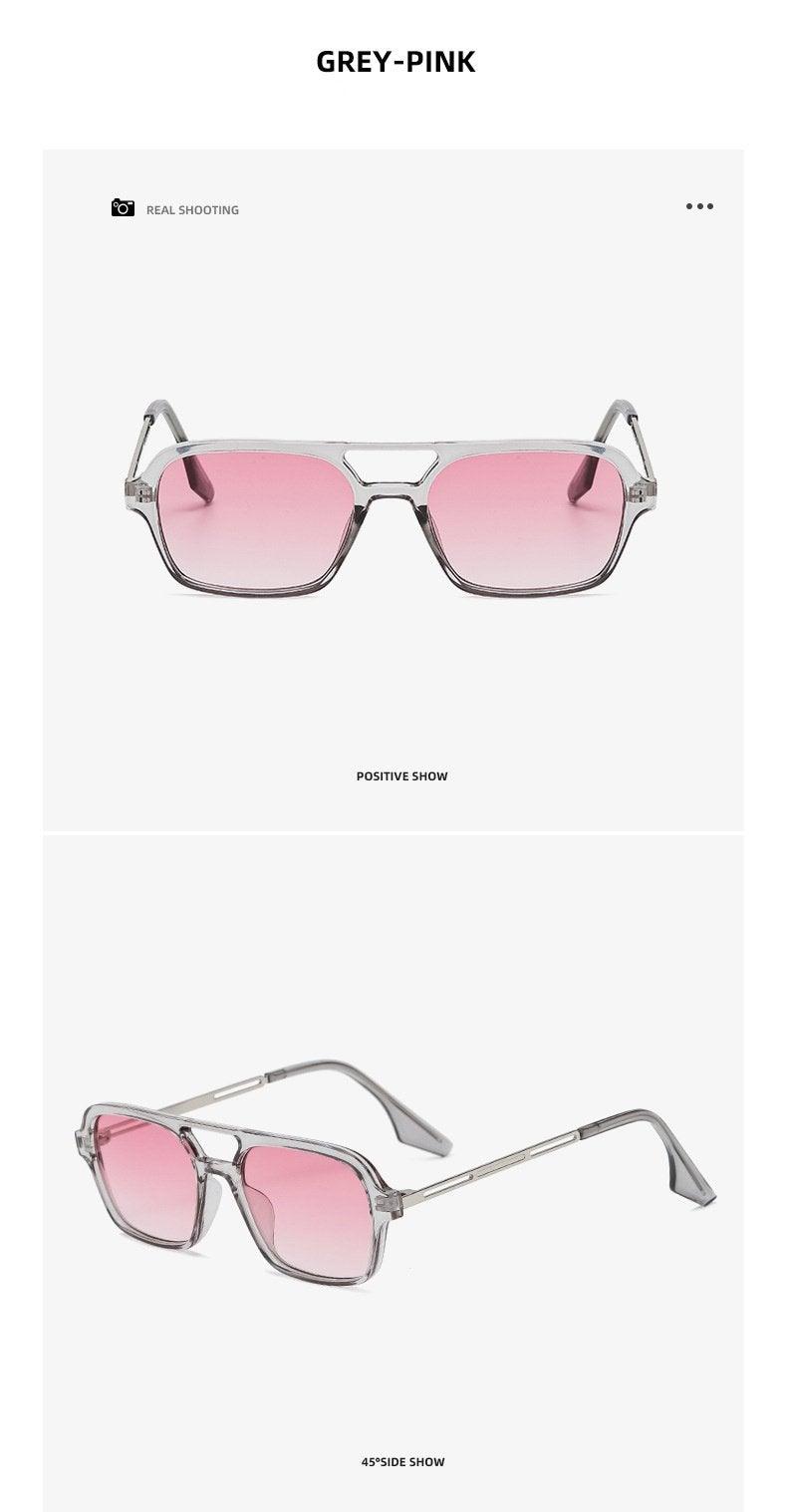 Retro Double Bridge Polarized Square Sunglasses - Pink Gradient