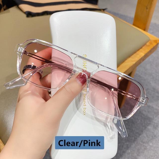 Retro Double Bridge Polarized Square Sunglasses - Pink Gradient