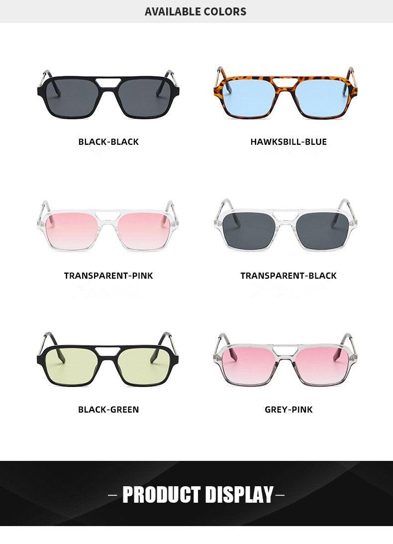 Retro Double Bridge Polarized Square Sunglasses - Pink Gradient