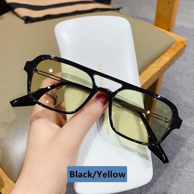Retro Double Bridge Polarized Square Sunglasses - Pink Gradient